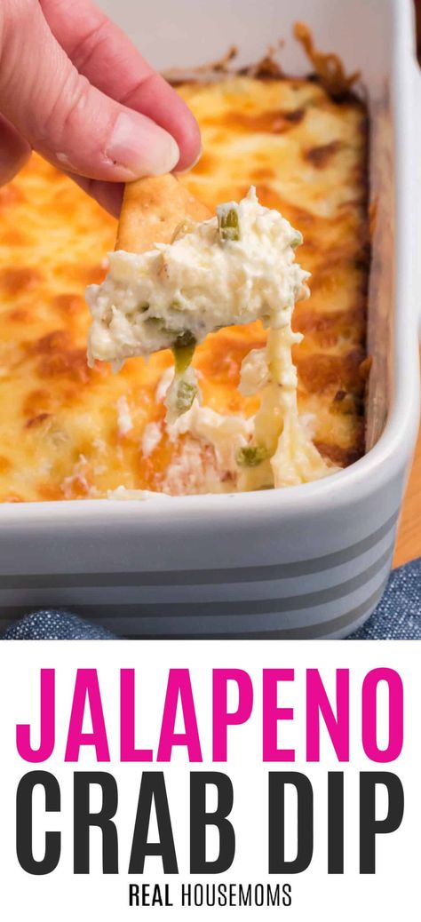 Jalapeno Crab Dip is a delectable bite of cheesy, spicy deliciousness. This savory dip will disappear right before your eyes! #Realhousemoms #jalapeno #crab #dip #spicy #appetizer #football #superbowl #gameday Keto Tapas, Crab Dips, Cheesy Crab Dip, Spicy Dips, Spicy Crab Dip, Baked Crab Dip, Hot Crab Dip Recipe, Baked Crab, Seafood Dip