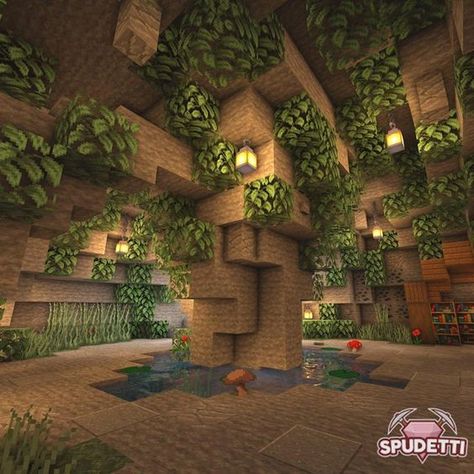 Cave House Design Minecraft, Mc Cave House Ideas, Cave House Inspo Minecraft, Frog Cave Minecraft, Minecraft Cave Decoration Ideas, Minecraft Grotto Ideas, Cave Storage Room Minecraft, Underground Cave Minecraft, Inside Cave Houses Minecraft