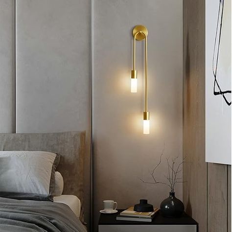 Amazon.com: DLSixYi Postmodern LED Wall Light Gold Indoor Decor Vanity Lamp Wall Sconce Long Strip Nordic Luxury Living Room Kitchen Hall Bedroom Bedside Reading Lamp G9*2 : Tools & Home Improvement Scones By Bed, Lighting For Bedroom Ideas, Bedroom Nightstand Pendant Lights, Led Wall Lights Bedroom, Wall Sconces Above Bed, Floating Lamps Bedroom, Modern Bedroom Sconces Bedside, Mounted Lights Next To Bed, Pictures With Sconces