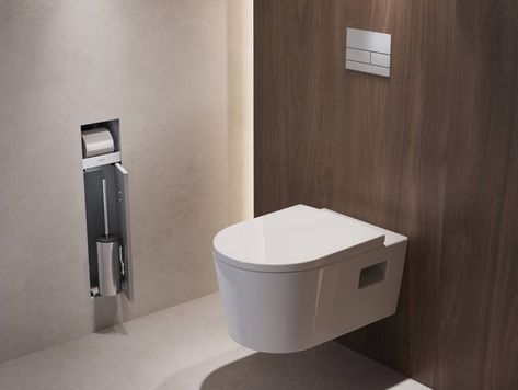 hansgrohe Accessories: XtraStoris Rock, Recessed toilet brush holder with toilet paper holder and tileable door, Item No. 56062700 | hansgrohe INT Hansgrohe Bathroom, Toilet Roll Dispenser, Recessed Toilet Paper Holder, Bathroom Niche, Bathroom Showrooms, Toilet Paper Roll Holder, Wall Niche, Toilet Roll Holder, Toilet Roll