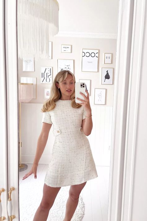 Metallic Tweed Pocket Shift Dress kuratiert auf LTK Tweed Dress Outfit, Shift Dresses Work, Dress Work Outfit, White Dress Winter, Tweed Outfit, White Dress Outfit, Fall Dress Outfit, Girly Dresses, Business Casual Dresses