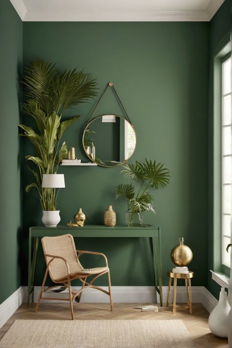 GreenDreams, Lushness, PaintColors, 2024 Best Room Paint Colors, Half Bathroom Green Walls, Color For Walls Living Room, 2 Color Room Walls, Paint In Rooms Wall Colours, Painting Ideas On House Wall, House Design Trends 2024, Best Green Living Room Paint Color, Jungle Green Paint Color