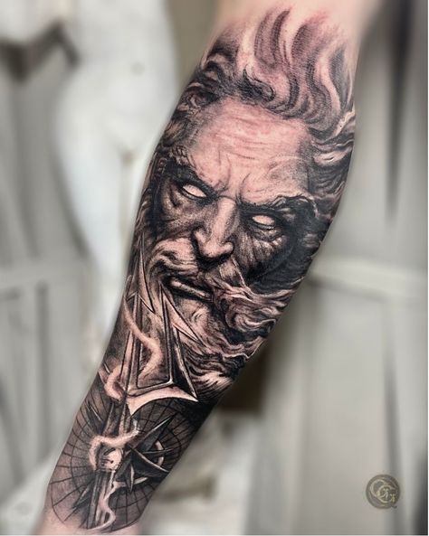 210+ Amazing Poseidon Tattoo Designs with Meanings (2022) Greek Gods Ink - TattoosBoyGirl Hades Tattoo Ideas, Hades Tattoo, Greek God Tattoo, Viking Tattoo Sleeve, Poseidon Tattoo, Zeus Tattoo, Greek Mythology Tattoos, Men Tattoos Arm Sleeve, Omerta Tattoo