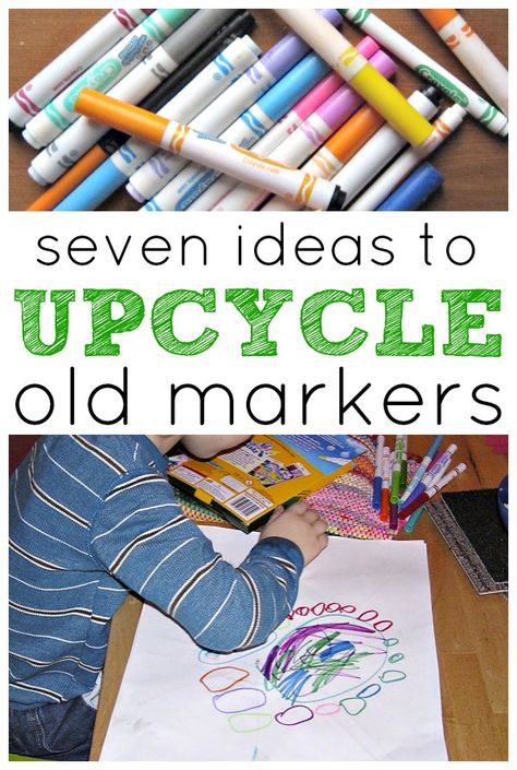 How to reuse dried out markers, recycle them into watercolors and ink, plus ideas to upcycle pen caps into arts and crafts for kids. Upcycle Crafts For Kids, Repurpose Crayons, Elementary Craft Projects, Recycled Projects For School, Lego Robotics, Upcycle Kids, Futurist Architecture, Recycling For Kids, Crayola Art