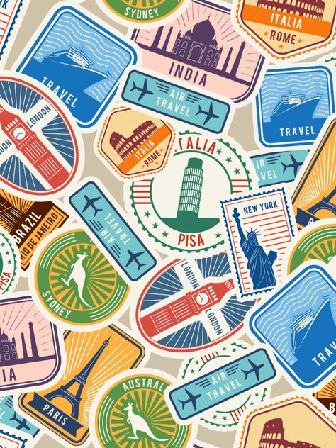 Travel patterns. Download them at freepik.com! #freepik #travel #pattern #vector Travel Pattern, Travel Stamp, Galaxy Pattern, Passport Stamps, Hand Drawn Pattern, Printed Backgrounds, Travel Illustration, Peel Stick Wallpaper, Flower Doodles