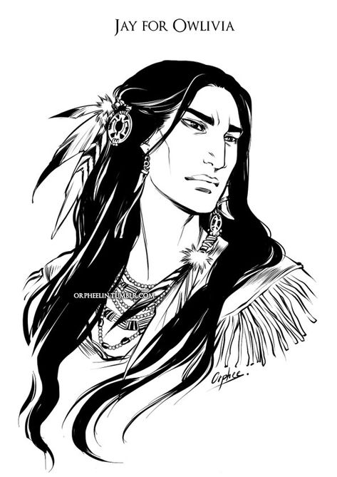 Jay for Owlivia by orpheelin.deviantart.com on @deviantART Native American Hair, Native American Drawing, Character Design Cartoon, Native American Clothing, Native American Men, Indigenous Americans, Commissioned Artwork, Woman Drawing, Character Design Male