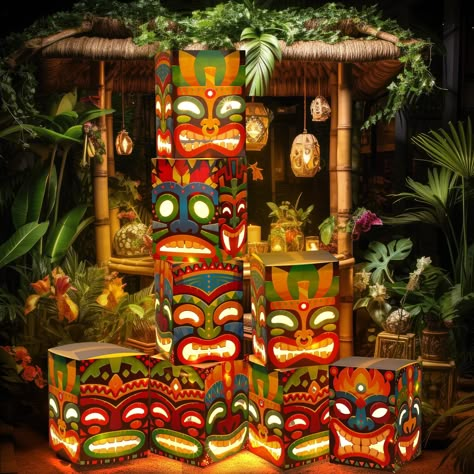 PRICES MAY VARY. Tiki Party Favors: you will receive 8 pcs outdoor totem boxes, measuring approximately 9.84 x 7.09 inches or 25 x 18 cm, and making them the ideal size for decorating; The included 8 light strings are approximately 3.28 ft or 1 meter in length of each, adding the suitable warm light to your luau decorations party tiki Material and Durable Design: this set of tiki party favors is made of 250g white cardboard for the outdoor totem boxes which assures durability; The tiki decoratio Luau Stage Decor, Bahama Theme Party, Tiki Party Ideas Backyards, Hawaii Luau Party Ideas, Polynesian Theme Party, Christmas Tiki Party, Tropical Beach Party Decorations, Tiki Party Diy, Hawaii Decorations Party