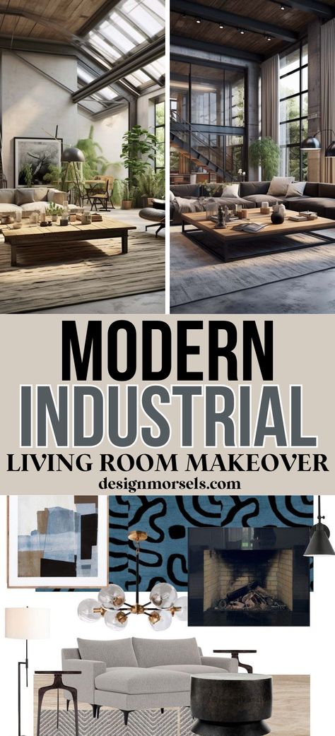 Find a beautiful step-by-step guide on how to makeover your living room in a modern industrial style! Easy living room decor ideas and styling tips. Chic Industrial Living Room, French Industrial Living Room, Industrial Living Room Decor Ideas, Coastal Industrial Decor Living Room, Industrial Urban Living Room, Rustic Industrial Decor Living Room, Modern Industrial Decor Living Room, Industrial Farmhouse Kitchen Ideas, Industrial Family Room