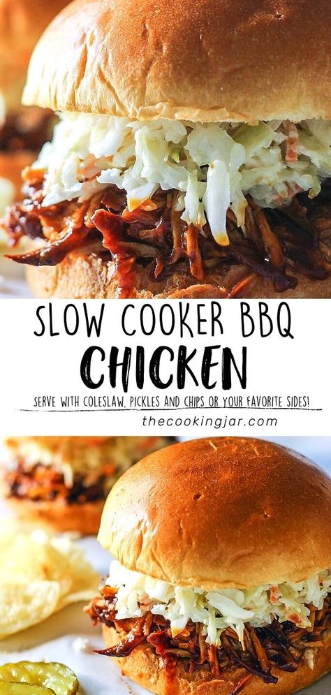 Essen, Kos, Slow Cooked Bbq Chicken, Slow Cooker Chicken Sandwich Recipes, Slow Cooker Bbq Pulled Chicken, Pulled Chicken Crock Pot Recipes, Bbq Chicken Sandwich Recipes, Bbq Pulled Chicken Recipes, Crockpot Pulled Chicken