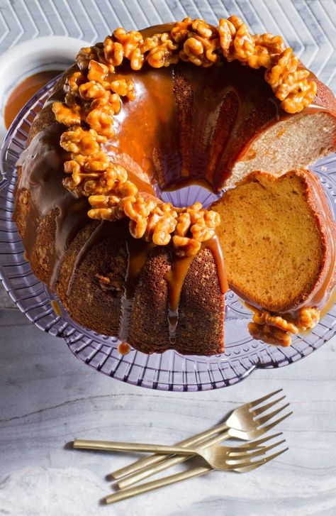 Cinnamon Swirl Bundt Cake with Salted Coffee-Caramel Sauce Recipe — Salt & Wind Travel Cinnamon Walnut Coffee Cake Recipe, Coffee Caramel Sauce, Cinnamon Swirl Bundt Cake, Swirl Bundt Cake, Cinnamon Swirl Coffee Cake, Salted Caramel Cake, Coffee Caramel, Caramel Recipes Sauce, Cinnamon Coffee