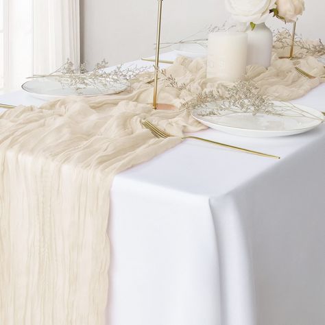 PRICES MAY VARY. 🎀Extra Long Table Runners: Package includes 2 pieces ivory table runners with wrinkle, 35” width and 120” length, each 10 feet long enough to fit most occasions decorations. 🎀Premium Material: Our cheesecloth table runners are made of 100% natural cotton gauze and the fabric is soft and as light as a butterfly wing. 🎀Stylish Table Decor: Give your tables a rustic and boho look with our cheese cloth table runner. Display romantic atmosphere by adding flowers and plants to crea Long Table Runners, Extra Long Table Runners, Wedding Cheese, Gauze Table Runner, Boho Table Runner, Farmhouse Table Runners, Tafel Decor, Birthday Party Centerpieces, Sand Ceremony