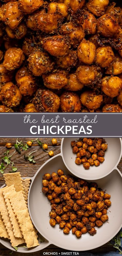 Get ready to level up your snacking game with these tasty roasted chickpeas! Crunchy, flavorful, and totally addictive - you won't be able to stop snacking on these little gems. Perfect for munching on the go or topping your favorite dishes. Gluten-free + Different Seasoning Options! | how to make roasted chickpeas in oven | homemade roasted chickpeas | roasted chickpeas oven | roasted chickpeas recipe | roasted chickpeas snack | roasted chickpeas easy | seasoned roasted chickpeas Roasted Chickpea Seasoning, Oven Roasted Recipes, Vegan Roasted Chickpeas, Curry Roasted Chickpeas, Crispy Chickpeas Recipe, Roasted Chick Peas Recipes Healthy, Dill Pickle Roasted Chickpeas, Roasted Chickpeas Stovetop, Roasted Chickpeas Dinner