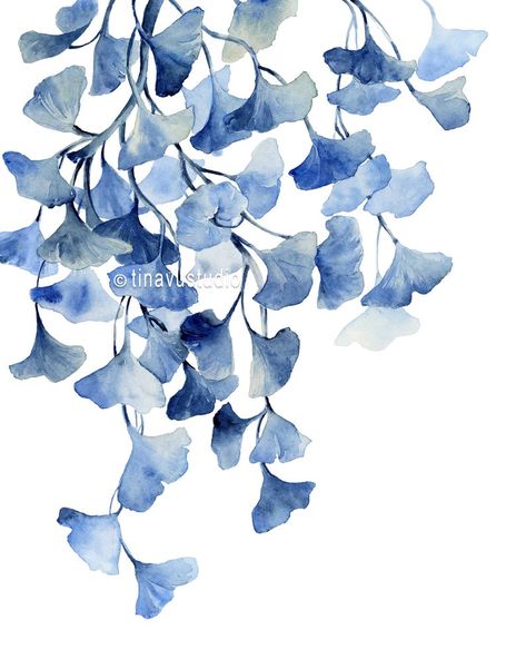 Watercolor gingko artwork leaf art indigo leaf painting | Etsy Ginkgo Watercolor Paintings, Blue Leaf Painting, Gingko Art, Watercolor Art Blue, Indigo Painting, Ginkgo Art, Indigo Art, Blue Watercolor Background, Blue Flower Art