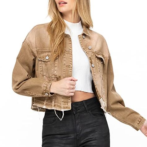 Denim Jackets For Women, Ripped Denim Jacket, Baggy Jeans For Women, Relaxed Outfit, Trendy Jeans, Jean Jacket Women, Denim Joggers, Distressed Denim Jacket, Cropped Denim Jacket