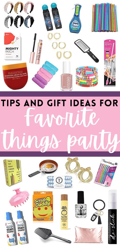 Planning a favorite things party and need gifts that won't break the bank? Check out these favorite things gift ideas that are $15 or less! favorite things party ideas Christmas Favorites Things Party, Cheap Gift Bag Ideas, A Few Of My Favorite Things Gift Basket, Summer Favorite Things Party, Favorites Party Ideas, My Favorite Things Gift Exchange, Favorite Things Gift Exchange Game, Valentines Favorite Things Party, 2024 Favorite Things