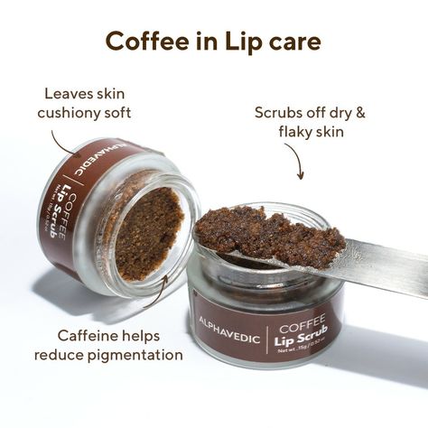 Are chapped and pigmented lips stealing your smile away? Sip coffee all the way! Our Coffee Lip balm is just what your lips need! Get 24-hours moisturization* and visibly repaired chapped lips in no time. #coffeelipscrub #lipscrubs #lipscrub #lipexfoliator #exfoliation #lipexfoliation #exfoliateyourskin #pigmentation #pigmentationremoval #pigmentedlips #caffeine #chappedlips #alphavedic #alphavedicproducts #alphavedicorp #beyoubeconfident #skincare #skincareproducts #skincareproduct #lipcare Coffee Lip Balm, Coffee Lip Scrub, Diy Body Scrub Recipes, Body Scrub Recipe, Dry Flaky Skin, Business Graphics, Diy Body Scrub, Pigmented Lips, Lip Exfoliator