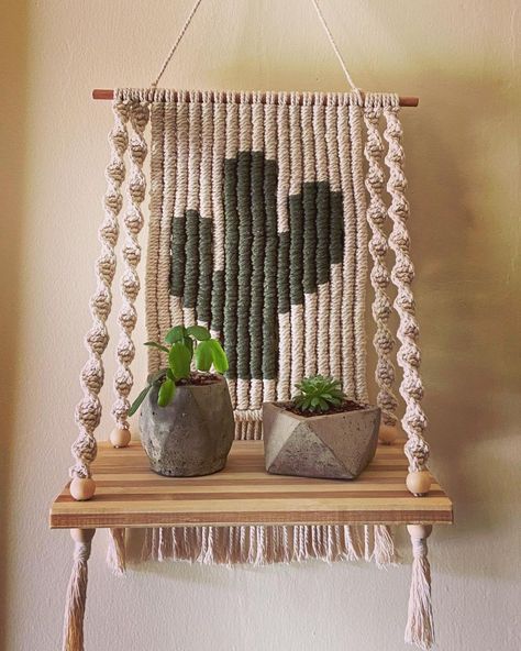 Homestyle Succulents on Instagram: “I love the outcome of the macrame cactus shelf😊! #homestyle #succulents #homedecor #homedecoration #macrameshelf #macramehandmade…” Cactus Shelf, Cactus Macrame, Wall Macrame, Macrame Shelf, Macrame Plant Hanger Patterns, Cactus Design, Glass Bottle Crafts, Macrame Wall Art, Macrame Ideas