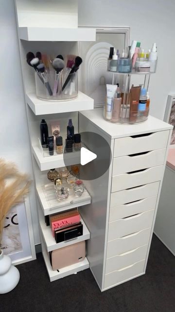 Alex Drawer Makeup Organization, Ikea Makeup Vanity Alex Drawer, Ekby Alex Hack Makeup Vanities, Ikea Ekby Alex Shelf Vanity, Ikea Lack Shelf Ideas, Ikea Mini Drawers, Ikea Alex Drawers Makeup, Alex 9 Drawer, Ikea Vanity Table