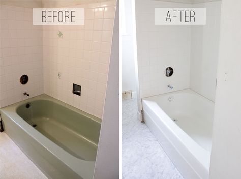 To Spray or Not to Spray...A Bathtub that Is | The Caldwell Project Bathtub Tile Surround, Makeover Kamar Mandi, Painting Bathroom Tiles, Painting Bathtub, Bathtub Surround, Diy Bathtub, Refinish Bathtub, Bathtub Tile, Hidden Rooms