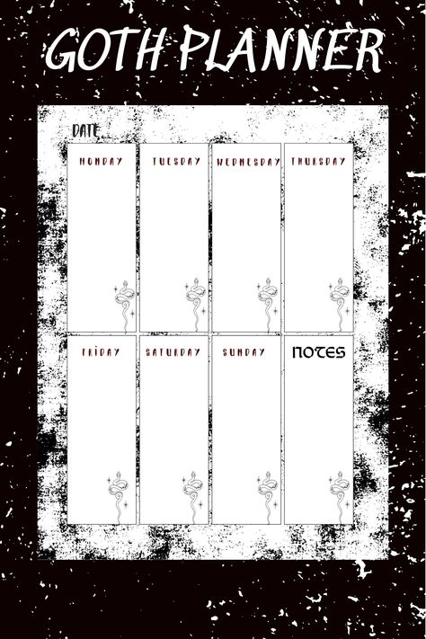 Gothic Planner Printables, Goth Digital Planner, Goth Printables, Goth Calendar, Goth Journal, Gothic Planner, Goth Planner, Woods Photos, Stationery Store Design