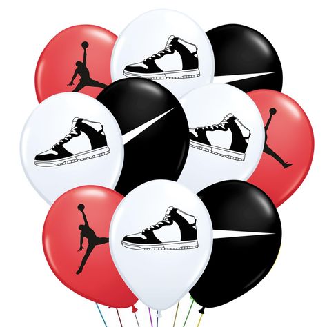 PRICES MAY VARY. 👟【Sneaker Party Decorations】sneaker party decorations include 30pcs 12 Inch basketball sneaker balloons with 3 different styles. The exquisite design basketball sneaker balloons will bring a surprise to the lovers of sneakers. 🏀【Quality Material】 These basketball sneaker balloons are made of high-quality natural latex material. They are environmentally friendly, non-toxic, strong and durable. NOT-EASY BURST. You can decor any indoor or outdoor party decorations ⭐【Wide Applicat Sneaker Ball Decorations, Michael Jordan Birthday, Sneaker Party, Basketball Party Decorations, Sneaker Ball, Basketball Party, Retro Basketball Shoes, Perfect Sneakers, Colorful Sneakers