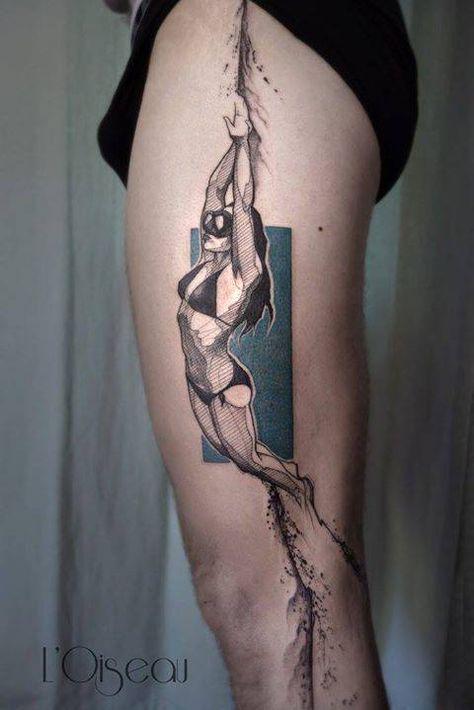 Pole Dance Tattoo, Scuba Tattoo, Diver Tattoo, Swimming Tattoo, Dance Tattoo, Sport Swimming, Dove Tattoos, Timeless Tattoo, Hand Tattoos For Girls