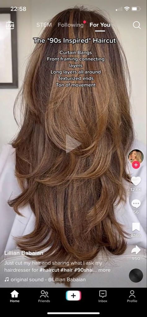 Long Hair With 90s Layers, Round Hair Layers, 90 Layers And Curtain Bangs, 90s Inspired Layered Hair, Curved Layers Hair, Haircut Reference Long Hair, Haircut Long Hair 2023, Big Bouncy Layers, Long Hair With Layers Haircut