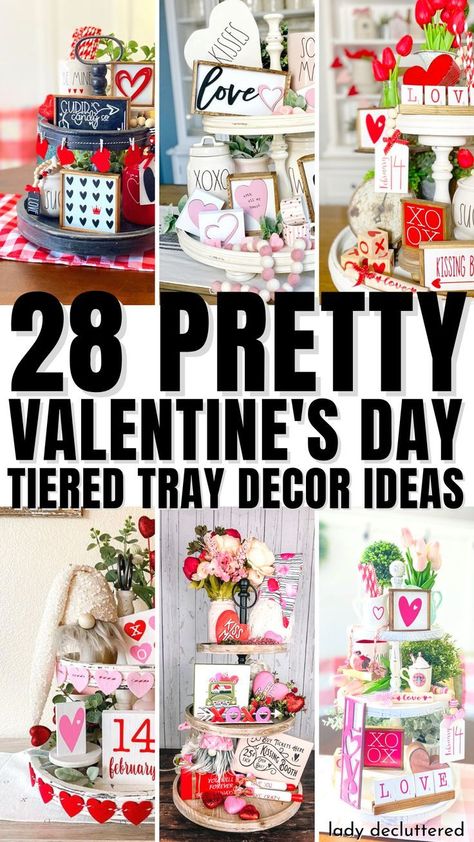 Valentine’s Day is just around the corner, and you are wondering what to do with your tiered tray? You want it to be festive, but not too over the top. There are dozens of great ways to decorate Valentine’s Day tiered trays from fun and whimsical, to subtle and elegant. - Lady Decluttered | Valentine's Day Tiered Trays Valentines Day Crafts For Toddlers, Valentines Day Decor Rustic, Diy Tray Decor, Valentines Day Crafts For Preschoolers, Valentines Day Crafts For Kids, Tiered Tray Decor Ideas, Aesthetic Valentines Day, Valentine's Craft, Lady Decluttered