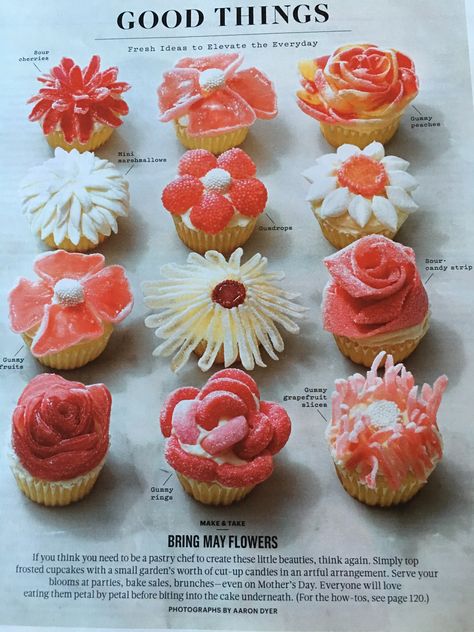 Easy Cupcake Decorating, Martha Stewart Cupcakes, Easy Cupcakes Decoration, Candy Flowers, Easy Cupcakes, Cupcake Decorating, Flower Cupcakes, Sour Candy, Fun Cupcakes