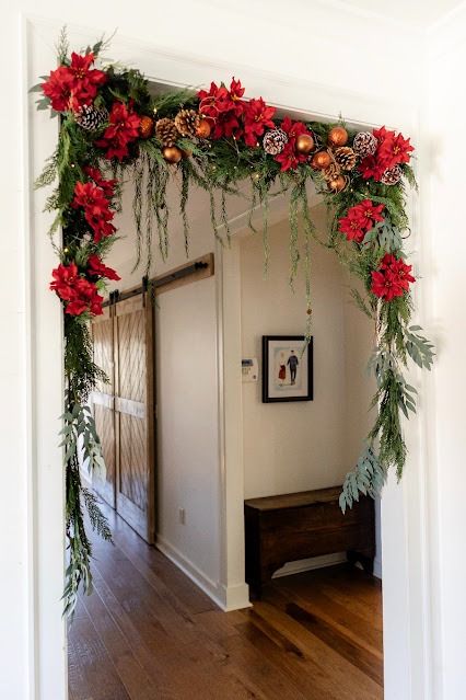 The Yellow Cape Cod: Live Demo of The Viral Tension Rod Doorway Garland Hack Garland Hack, Christmas Doorway Decorations, Holiday Decor Hacks, Outdoor Christmas Planters, Doorway Decor, Hanging Garland, Diy Garland, Christmas House, Holiday Home Decor