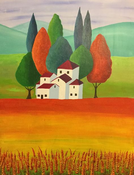 Watercolor House Painting, Landscape Art Quilts, Landscape Art Painting, Art Drawings For Kids, Naive Art, Folk Art Painting, Art Painting Acrylic, Colorful Drawings, Funky Art