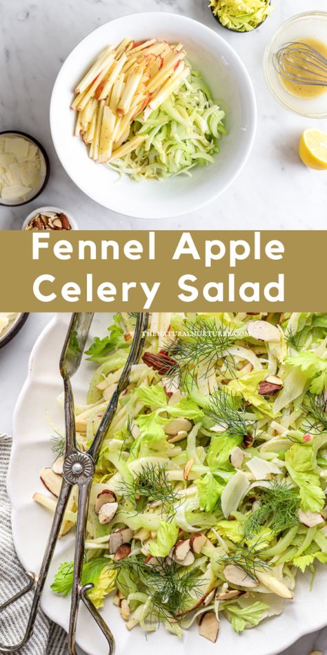 Apple Celery Salad, Fennel And Apple Salad, Natural Nurturer, Celery Recipes, Celery Salad, Fennel Recipes, Apple Salad Recipes, Satisfying Salads, Mind Diet