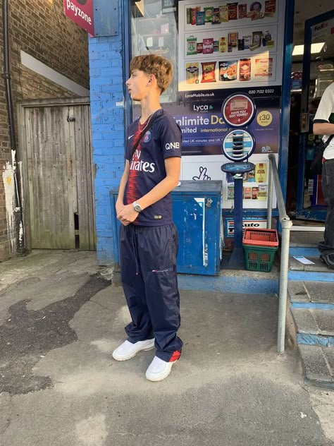 Shoes- Nike tns Shirt- Nike psg - Joggers- Nike track pants adwsyd Nike Track Pants Outfits, Nike Tns, Scally Lads, Uk Streetwear, Track Pants Outfit, Tracksuit Outfit, Soccer Outfits, Nike Track Pants, Men's Outfits