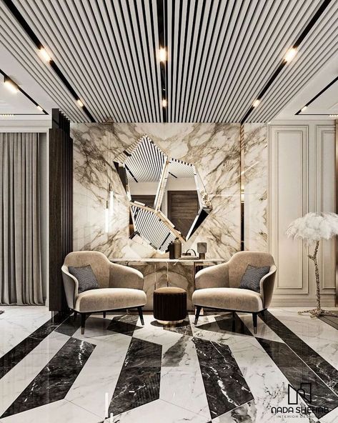 Enhance the allure of this Luxury reception by Nada Shehab with the captivating aesthetic of our Algerone Mirror. Its unique design adds depth and an elegant touch, making the space even more fascinating. 🖤 Discover this and other most wanted pieces at a lower price in our link bio. #interiordesigninspo #luxuryinteriors #receptionarea #luxurymirrors #mirrordecor #homedecorinspo #architecturelovers #interiordecor #interiors #decor #design #modernluxury #elegantdesign #lifestylebyluxxu #covet... Interior Reference, Marble Flooring Design, Flooring Pattern, Lobby Interior Design, Contemporary Living Room Design, Floor Pattern, Flooring Design, Lobby Interior, Room Design Modern