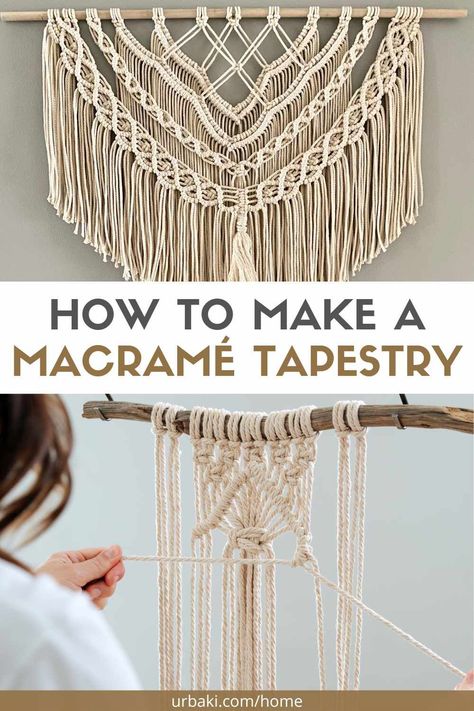 Macramé is an art form that involves knotting cords or strings in various patterns to create beautiful, intricate designs. Macramé tapestries have become increasingly popular as a decorative item in homes, adding a bohemian and vintage touch to any space. In this DIY guide, we will walk you through the steps to make your own macramé tapestry. Materials Needed To make a macramé tapestry, you will need the following materials: -A wooden dowel or metal ring to use as the base of the tapestry... Tapestry Macrame Patterns, Rope Tapestry Diy, Macrame Tapestry Tutorials, Vintage Macrame Patterns, Diy Tapestry, Simple Geometric Designs, Macrame Tapestry, Diy Macrame, Macrame Art