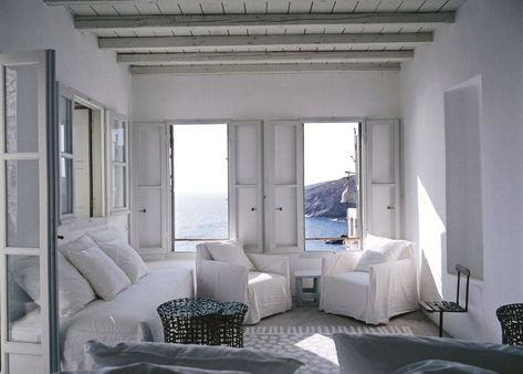 Paola Navone, Sea House, Room Ceiling, White Rooms, Island Home, Wooden Bench, Simple House, Elle Decor, Large Windows