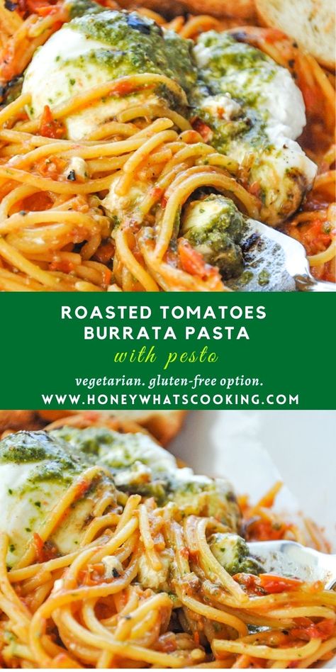 Roasted Tomato With Burrata, Burrata And Pasta, Tomato Pasta With Burrata, Pasta With Burrata Recipe, Burrata Dinner Recipes, Buratta Pasta Recipes, Meals With Pesto, Buratta Recipe Dinners, Burrata Pasta Recipe