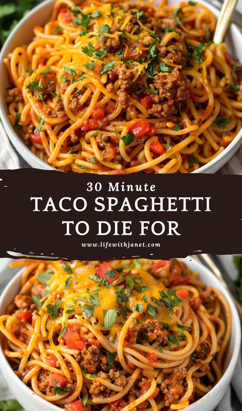 Taco Spaghetti To Die For Spaghetti With Fettuccine Noodles, Taco Noodles Recipe, Chili Spaghetti Casserole, Italian Sausage Noodle Recipes, Different Ways To Use Spaghetti Noodles, Taco Spaghetti With Velveeta And Rotel, One Pot Taco Spaghetti Easy, Spaghetti Pasta Recipes Noodles, Mexican Hotdish Recipes