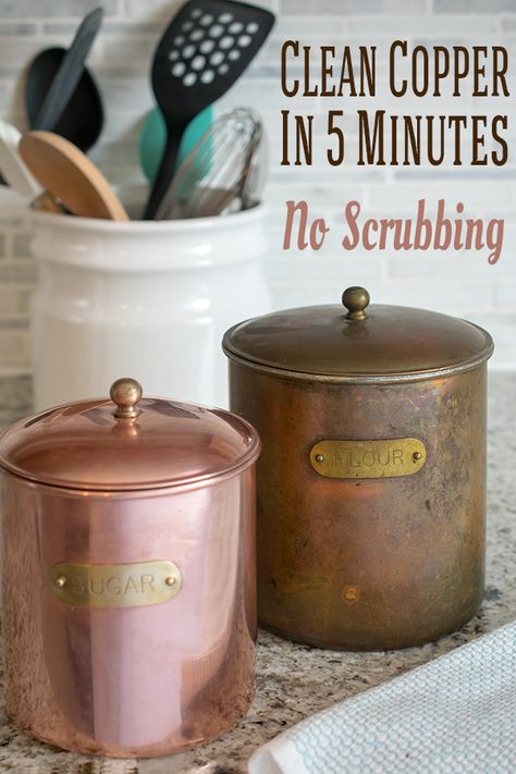 How To Clean Copper Bottom Pans, Copper Polish Diy, How To Keep Copper From Tarnishing, How To Clean Copper Sink, Decorating With Copper Accents, Copper Cleaner Diy, Copper Canisters Kitchen, Decorating With Copper, Tarnished Copper