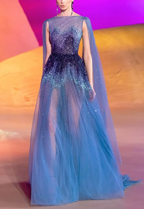 Coktail Dress, Evermore Fashion, Big Wedding Dresses, Fantasy Dresses, Royal Dresses, Georges Hobeika, Elegant Dresses Classy, Blue Gown, Wedding Dress Sleeves