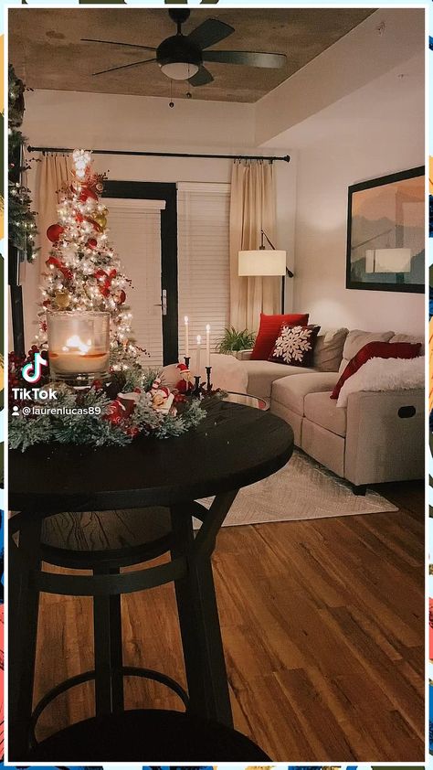 Christmas Decor - The struggle is over. You don't have to hunt for it anymore. Just get it from here by clicking on the link. Christmas Decor House Ideas, Christmas Decoration Apartments, Christmas Small Living Room Decor, House Decor Christmas Outside, Christmas Ideas For Small Apartment, Cozy Apartment Christmas Decor, Christmas Deco Small Apartment, Christmas Decor Ideas Couch, Christmas Decor Indoor Ideas