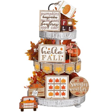 PRICES MAY VARY. What You Will Receive: the package comes with 15 pieces of fall tiered tray decors, enough quantity of exquisite fall tray decors to meet your decoration needs for Thanksgiving Day or family gatherings Fall Theme Design: the farmhouse tiered tray decors are designed with various classic autumn elements, such as pumpkins, maple leaves, trucks, the whole decorations set is mainly in orange color, creating a warm and festival atmosphere Quality Material: the farmhouse tiered tray d Fall Tray Decor, Tiered Tray Decorations, Fall Tray, Fall Harvest Party, Fall Tiered Tray, Fall Tiered Tray Decor, Thanksgiving Signs, Harvest Party, Pumpkin Truck