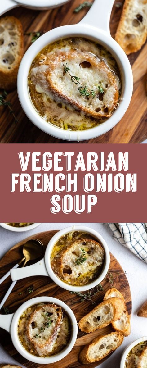 Vegan French Onion Soup, Vegetarian French Onion Soup, Vegan Butternut Squash Soup, Classic French Onion Soup, French Onion Soup Recipe, Onion Soup Recipes, Vegetarian Soup Recipes, Cheesy Bread, Vegetarian Dinners