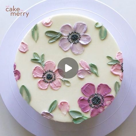 Piping Flowers On Cake Simple, Simple Flower Cake Design Birthday, Buttercream Pallet Knife Cake, Buttercream Wildflowers Tutorial, Fondant Flower Cake Ideas, Simple Flowers On Cake, Poppy Cake Decoration, Palette Knife Painting Flowers Cake, Pallet Cake Design