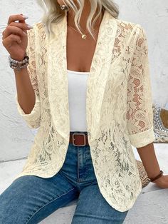 Suit Jacket With Jeans, Summer Western Outfits, Lace Coat, Neckwear Women, Over 60 Fashion, African Fashion Modern, Transition Outfits, Lace Jacket, 60 Fashion