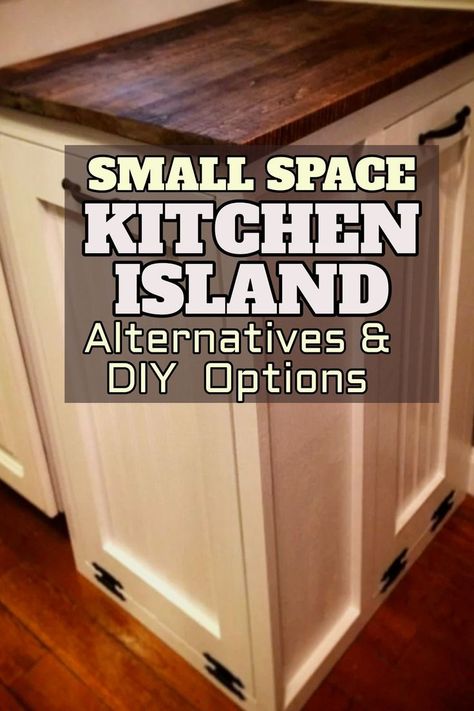 Let’s talk budget-friendly, space saving kitchen island ideas and DIY alternatives that will work in a small kitchen that does NOT have space for a traditional kitchen island. When it comes... Diy Island In Small Kitchen, Diy Slim Kitchen Island, Tiny Basement Kitchen Ideas, Rustic Tiny Kitchen, Tiny Kitchen Island Ideas, Kitchen Island Spacing Layout, Kitchen Island Small Kitchens, Diy Kitchen Peninsula, Small Space Kitchen Island