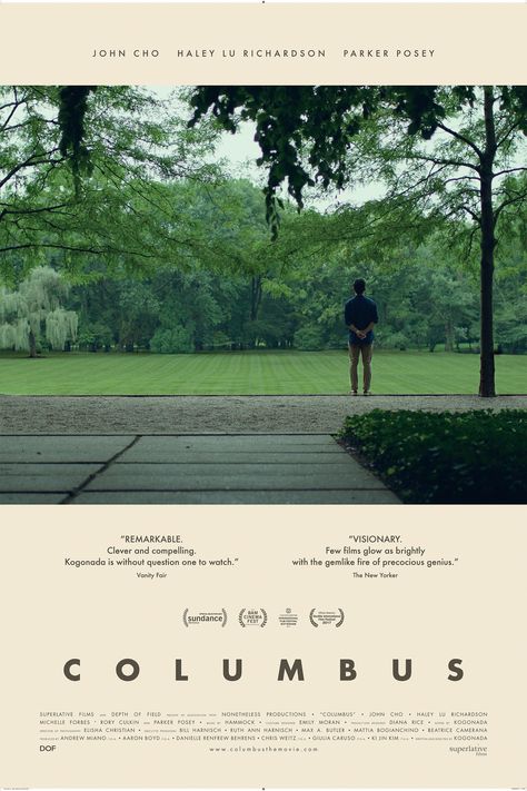 Columbus (2017) Directed by Kogonada Starring John Cho, Haley Lu Richardson, Parker Posey Columbus Movie, Columbus 2017, Movie Poster Font, Legally Blonde Movie, Blonde Movie, Indie Movie Posters, John Cho, Haley Lu Richardson, Septième Art