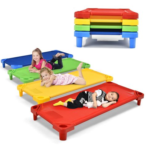 PRICES MAY VARY. 🛏️【Premium Snooze Time for Kids】The high-quality toddler cots can provide children with a cozy rest time in kindergartens, nurseries and daycares. In addition, the stretch-resistant mesh can firmly support the toddler's body so that kids can flexibly stretch their bodies without fear of falling. 🧒🏻【Stackable for Easy Storage】The daycare cots pack of 4 can be stacked vertically for space saving. The easy-lift design between the stackable cots makes it easy for you to separate Daycare Cots, Portable Classroom, Toddler Cot, Toddler Daycare, Kids Cot, Time For Kids, Sleeping Cots, Rest Time, Fear Of Falling