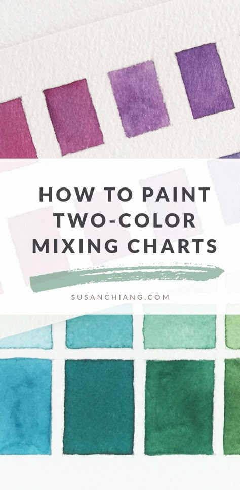 5 Types of Watercolor Charts - Type 5: Two Color Mixing Chart | Susan Chiang Watercolor Chart, Color Mixing Guide, Mixing Paint Colors, Paint Charts, Gouache Color, Waterproof Pen, Color Mixing Chart, Watercolor Mixing, Diy Watercolor Painting