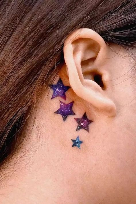 Shine with Celestial Elegance! Discover Star Tattoo Designs at Glaminati.com 🌟 #StarryInk #TattooInspo #Glaminati Rose With Stars Tattoo, Star Sleeve Tattoos For Women, Best Star Tattoos For Women, Star Seed Tattoo, Tattoo Ideas Galaxy, Galaxy Stars Tattoo, Colorful Star Tattoos, Glitter Style Tattoo, Celestial Tattoos For Women